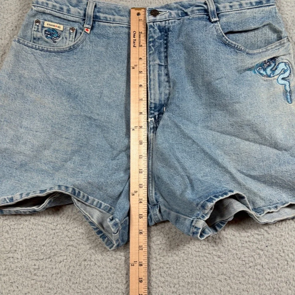 Zana di Jeans Women's 18 Denim Shorts‎ Blue Dragon Embroidered High Rise Y2K